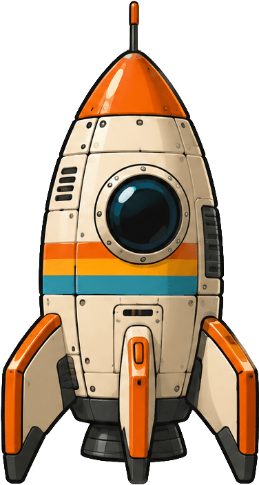 A retro orange and cream rocket ready for a big adventure