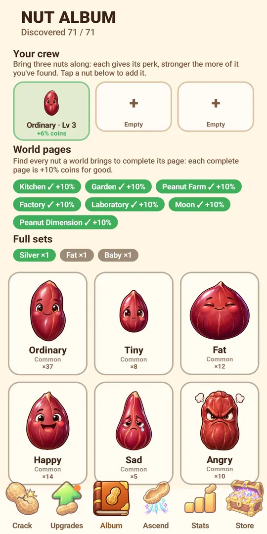 Fill the Nut Album and build your crew