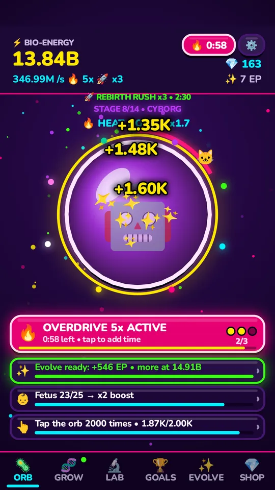 Overdrive: 5× everything for 60 seconds