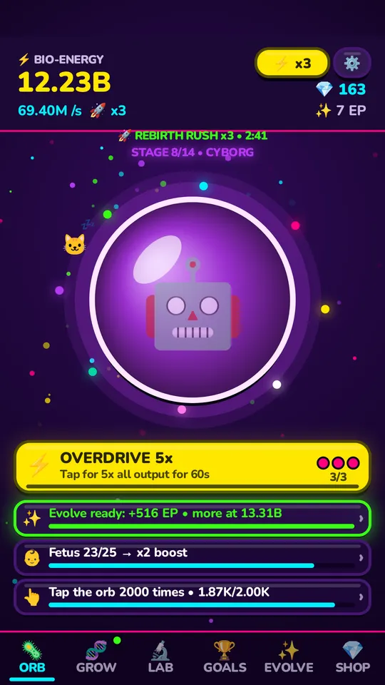 Tap the orb to power evolution